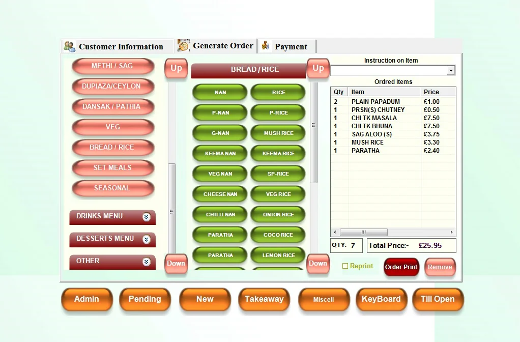 Restaurant management software interface